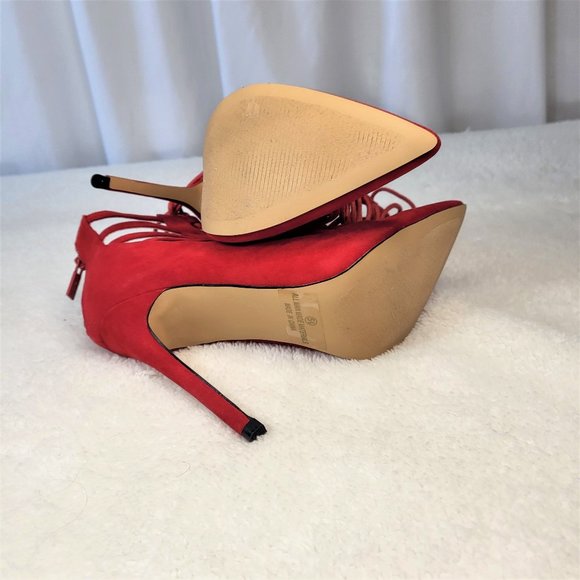 ☆ Alba Red Cage Cut Pointy Toe Lace Up Ankle Boots - Picture 8 of 9